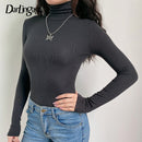 Darlingaga Casual Solid Skinny Turtleneck Long Sleeve Bodysuit Women Best