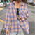 New Arrival Women Vintage Plaid Oversized Blouse Batwing