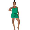 Women Casual Fashion Solid Color Adjustable Buckle Lacing Strap Romper