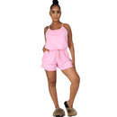 Women Casual Fashion Solid Color Adjustable Buckle Lacing Strap Romper