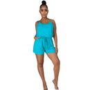 Women Casual Fashion Solid Color Adjustable Buckle Lacing Strap Romper