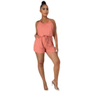 Women Casual Fashion Solid Color Adjustable Buckle Lacing Strap Romper