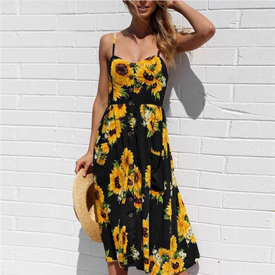 2020 Retro sexy floral bohemian dress casual women's beach halter