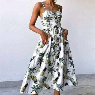 2020 Retro sexy floral bohemian dress casual women's beach halter