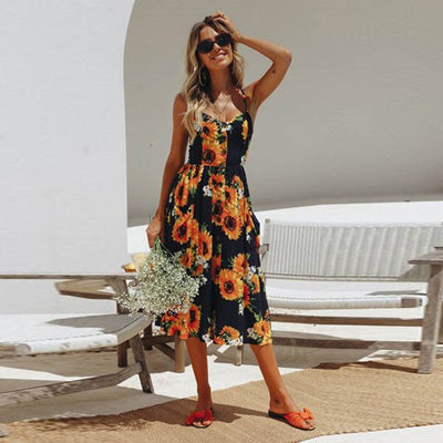 2020 Retro sexy floral bohemian dress casual women's beach halter